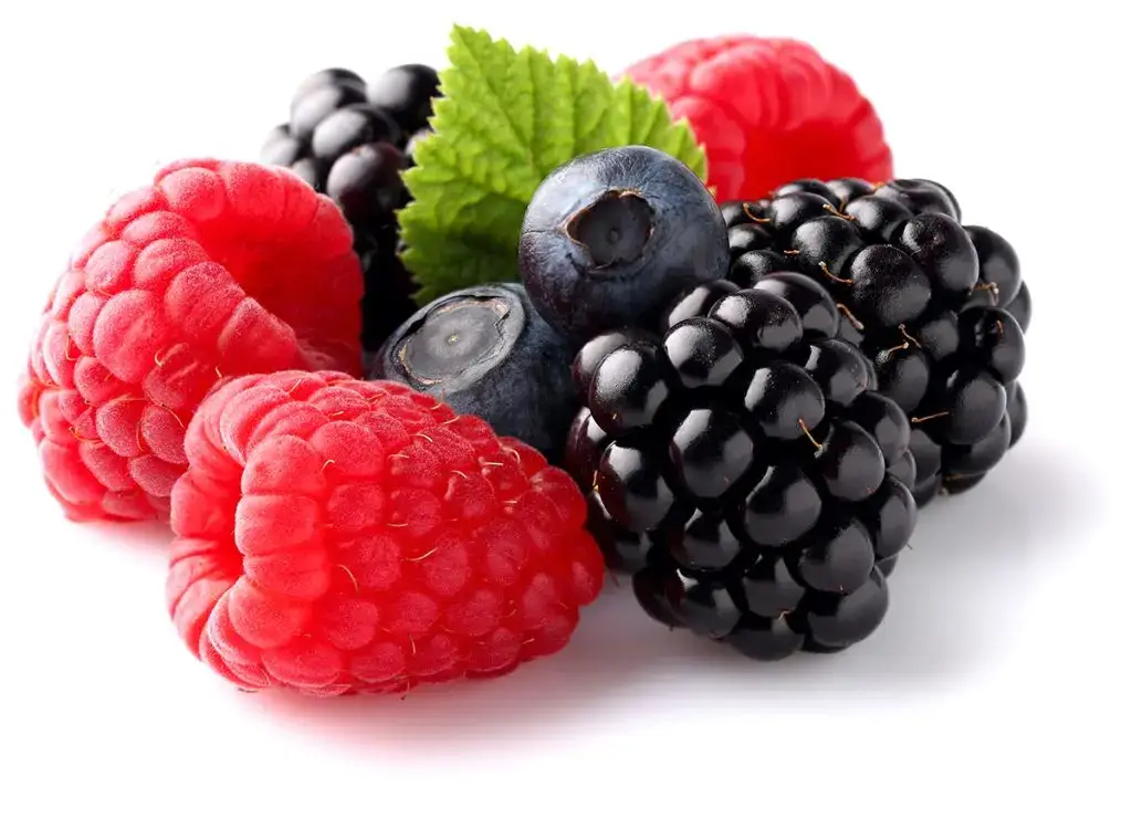 Assortment of berries on white background