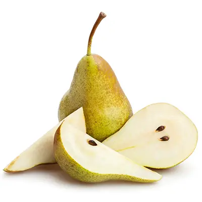 Whole pear surrounded by slices