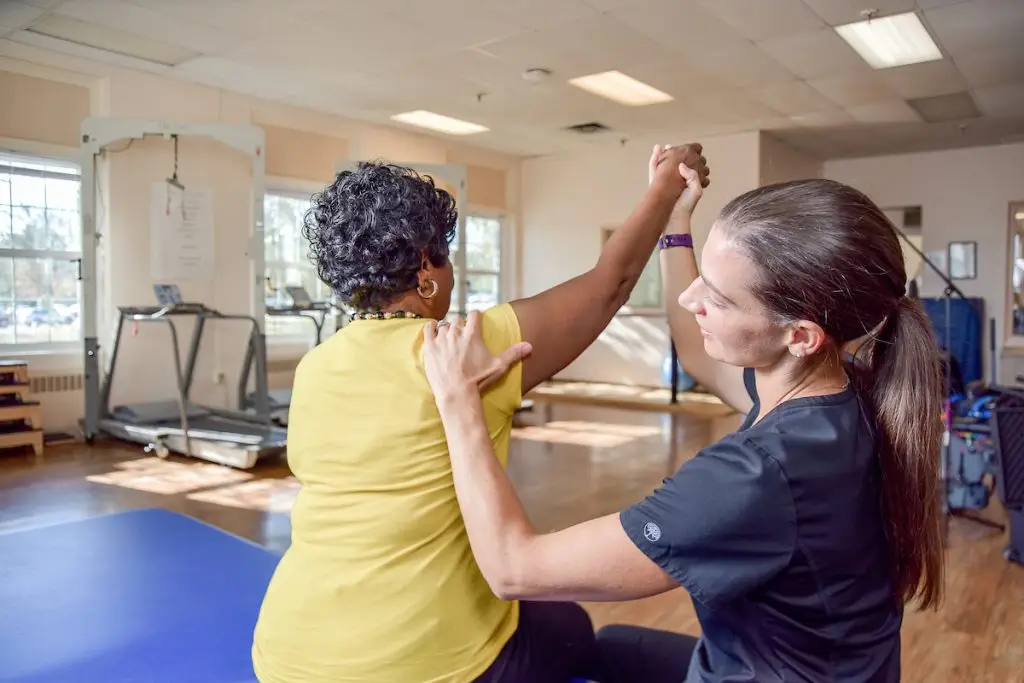 Woman receiving physical therapy at UM Rehab Institute