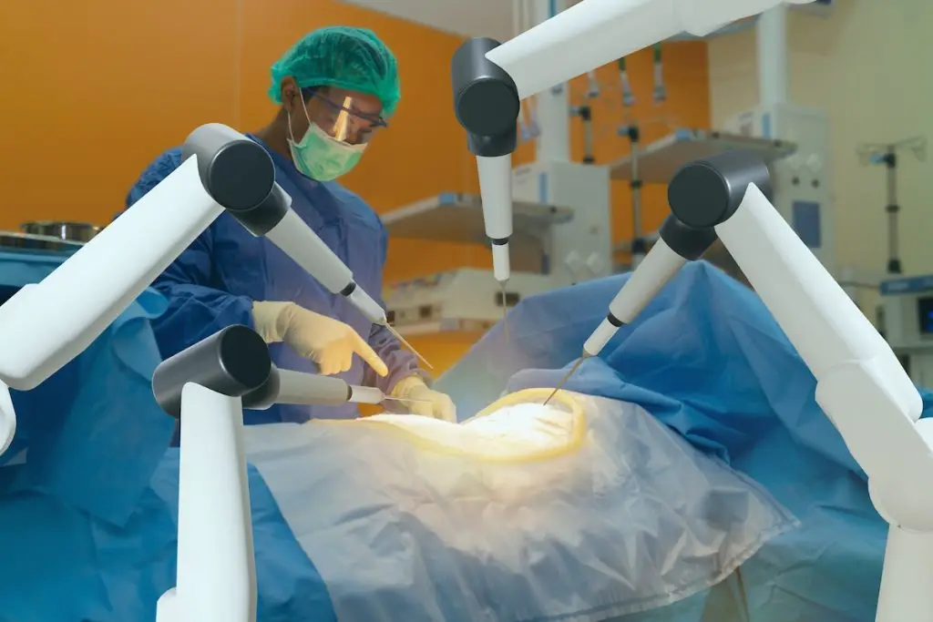 Surgeon performing procedure using a robotic-assisted surgery technology