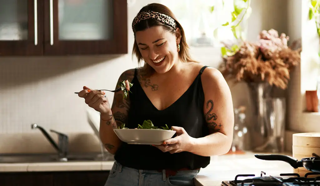 Woman eating a salad
